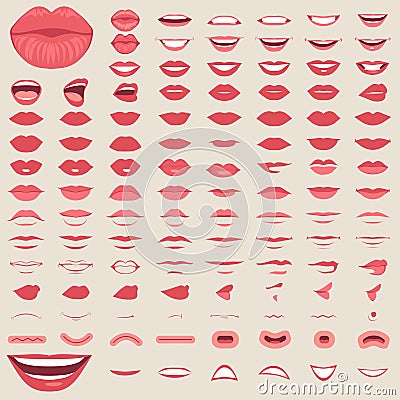 Lips isolated, smile male and female mouth, Vector Illustration