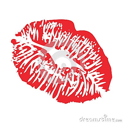 Lips kiss print of sexy woman kisses imprint red lipstick flirty stamp , isolated on white vector illustration Vector Illustration