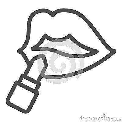 Lips with lipstick line icon, Parfumery concept, paint lips with lipstick sign on white background, Lips with lipstick Vector Illustration