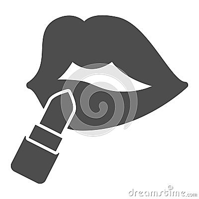 Lips with lipstick solid icon, Parfumery concept, paint lips with lipstick sign on white background, Lips with lipstick Vector Illustration