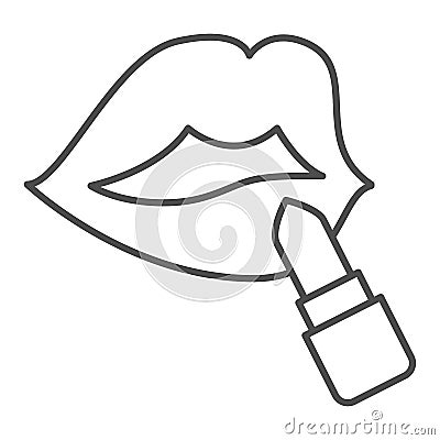 Lips with lipstick thin line icon, Parfumery concept, paint lips with lipstick sign on white background, Lips with Vector Illustration