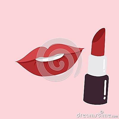 Lips and Lipstick Vector Beauty Logo Illustration Vector Illustration