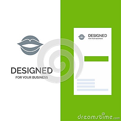 Lips, Mouth, Valentine's, Face, Beauty Grey Logo Design and Business Card Template Vector Illustration