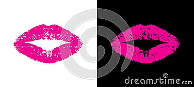 Lips pink. Lipstick pink. Kiss isolated on background. Lips makeup. Imprint pomade. Glamorous kisses for design gift prints. Woman Stock Photo