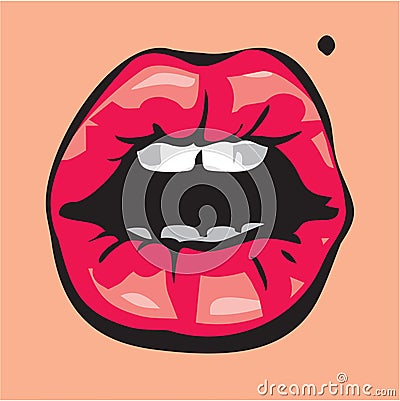 Lips. Pop art woman lips. Open mouth. Vector Illustration