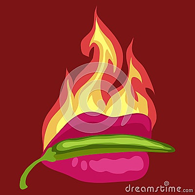 Lips with red hot chili pepper and fire , Vector illustration Vector Illustration