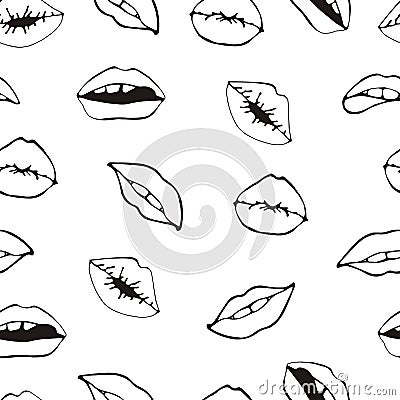 Lips seamless pattern. Cosmetics and makeup seamless pattern. Closeup beautiful lips of woman with red lipstick. Sexy lip make-up Stock Photo