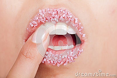 Lips with sugar Stock Photo