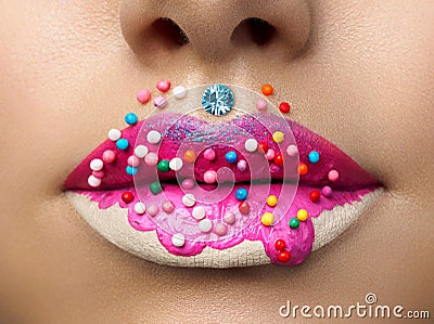 Lips with sweet donut makeup Stock Photo