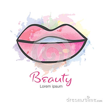Lips vector icon, logo design for fashion, beauty, cosmetics, spa, web icon, hand drawn Vector Illustration