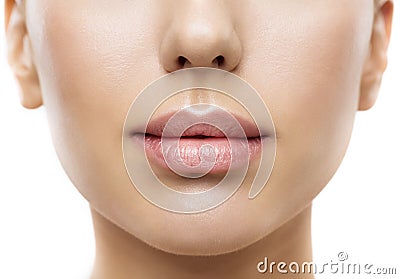 Lips, Woman Face Mouth Beauty, Beautiful Skin Full Lip Closeup Stock Photo