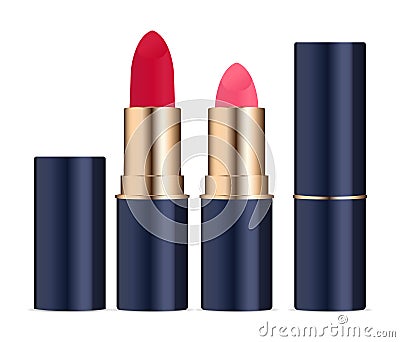 Lipstic cosmetics set with caps open and closed Vector Illustration