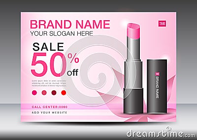 Lipstick ads, Cosmetics Banner design Template vector illustration, lipstick mask bottle , flyer Vector Illustration