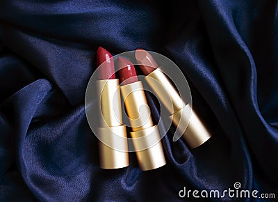 Lipstick beautiful luxury care collection present best makeup leather a silk background elegance holiday shining Stock Photo