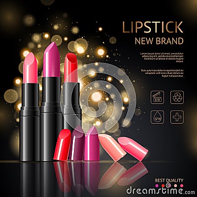 Lipstick Black Background Realistic Advertisement Vector Illustration