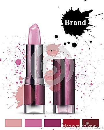 Lipstick cosmetics watercolor Vector. Product packaging design. Brand mock up cosmetics template, delicate pink colors Vector Illustration