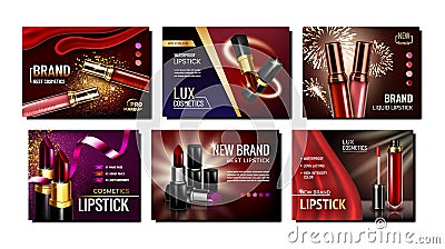 Lipstick Creative Advertising Posters Set Vector Vector Illustration