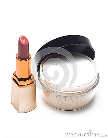 Lipstick and face powder Stock Photo