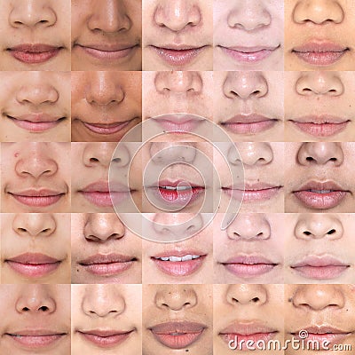 Lipstick on female Mouths. Set of Women`s Lip Stock Photo