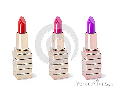 Lipstick isolated on color background. Red, pink, wine, vinous . Colorful Tones,Lipstick tints palette, Professional Makeup and Stock Photo