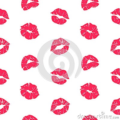 Lipstick kiss pattern. Woman lips with grunge texture, red female mouth seamless texture. Vector romantic print template Vector Illustration