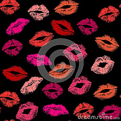 Lipstick kiss seamless watercolor background Vector Illustration