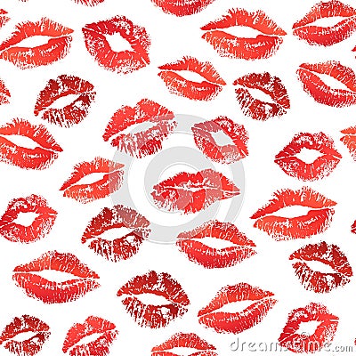 Lipstick kiss seamless watercolor background. Vector Illustration