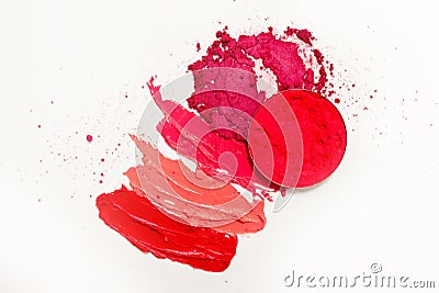 Lipstick and lip gloss, drops and strokes of different shades to create different images in makeup Stock Photo