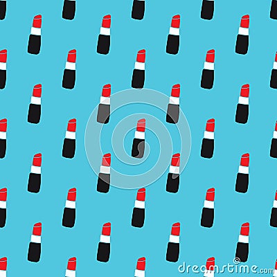 Lipstick seamless pattern, hand drawn fashion and beauty elements, vector illustration Vector Illustration