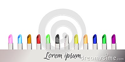 Lipstick, Set of Colorful lipstick background Cartoon Illustration