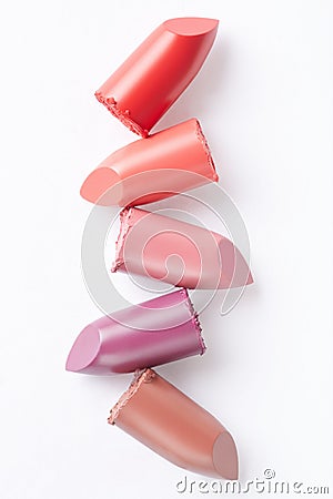 Lipstick sliced collection on white Stock Photo