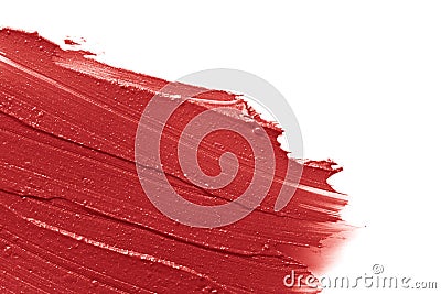 Lipstick smear smudge isolated on white background. Red brown makeup brushstrokes border Stock Photo