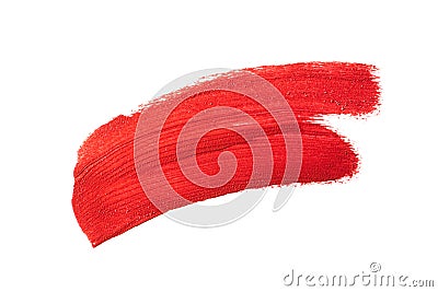 Lipstick swatch smudge smear isolated on white background. Cream makeup texture. Red color cosmetic product Stock Photo