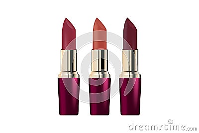 Lipstick with various delicate shades on a white background isolate. 3D vector realistic Vector Illustration