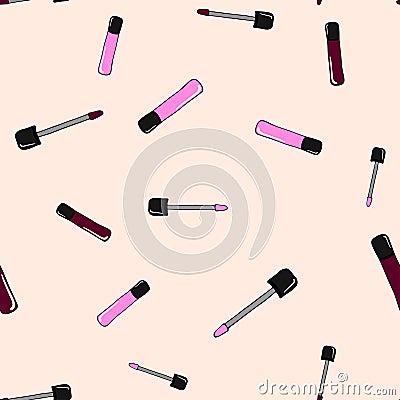 Lipsticks seamless pattern. Hand drawn colorful cosmetic elements Vector Illustration