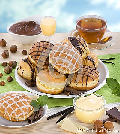 Liqueur and chocolate donuts Stock Photo