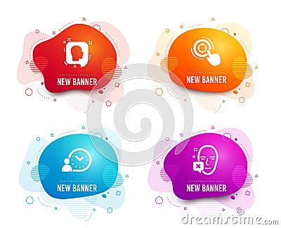 Seo target, Head and Time management icons. Face declined sign. Click aim, Profile messages, Work time. Vector Vector Illustration