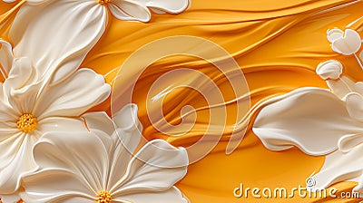 Liquid Camomile background. Yellow and white minimalist banner with liquid flower. Trendy digital pastel style Stock Photo