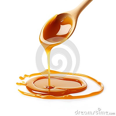Liquid caramel topping on white backgrounds Stock Photo