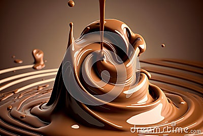 Liquid chocolate being poured in swirling motion, wave, flow. Generative i. Stock Photo