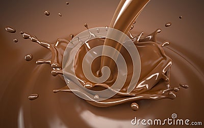 Liquid chocolate double crown splash with ripples Stock Photo