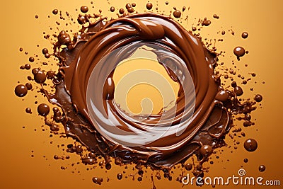 Liquid chocolate spiral splash explosion. Generative AI Cartoon Illustration