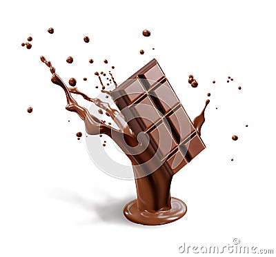 Liquid chocolate splash morphing in a chocolate bar. Generative A.I Stock Photo