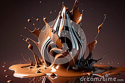 liquid chocolate, splashes of chocolate, drips, drops of chocolate, generative AI tools Stock Photo