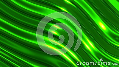 Liquid chrome waves background, shiny and lustrous green metal pattern texture, silky 3D illustration Cartoon Illustration