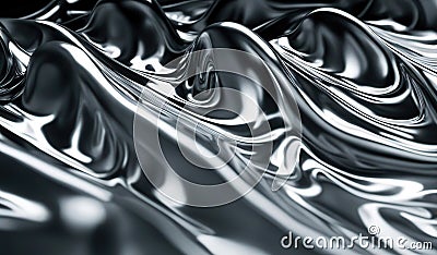 Liquid chrome waves background, shiny and lustrous metal pattern texture Cartoon Illustration