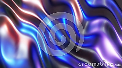Liquid chrome waves background, shiny texture of metallic pattern with reflected multicolored lights Cartoon Illustration