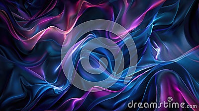 Liquid color fusion: mesmerizing 3D shapes blend harmoniously in iridescent hues against a dark background, evoking a Stock Photo