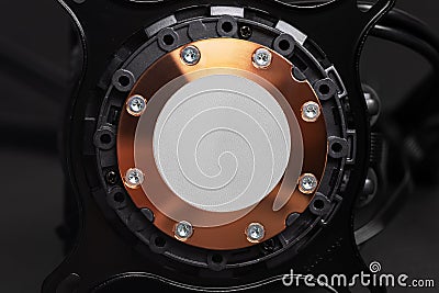 Liquid cooling system of computer components, processor, video card, heat dissipation, high-performance processor Stock Photo