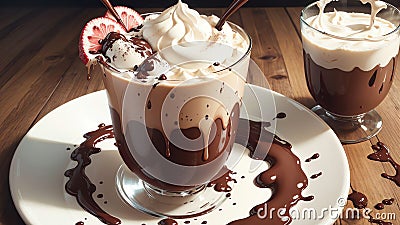 Liquid Decadence Celebrating National Chocolate Milkshake Day with a Glass of Pure Indulge.AI Generated Stock Photo